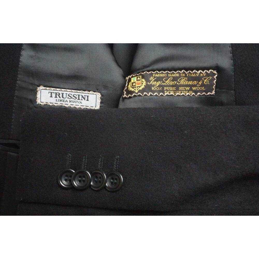 Trussini Solid Black Loro Piana Doeskin Wool Sport Coat Jacket Sz 40R